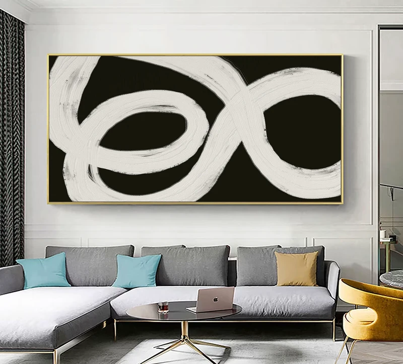 Black and White Minimalist Wall Art | Original Abstract Canvas Painting