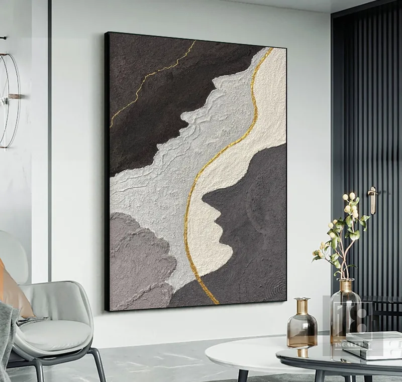 Black, White & Gray Minimalist Abstract Painting | Wabi Sabi Canvas Art