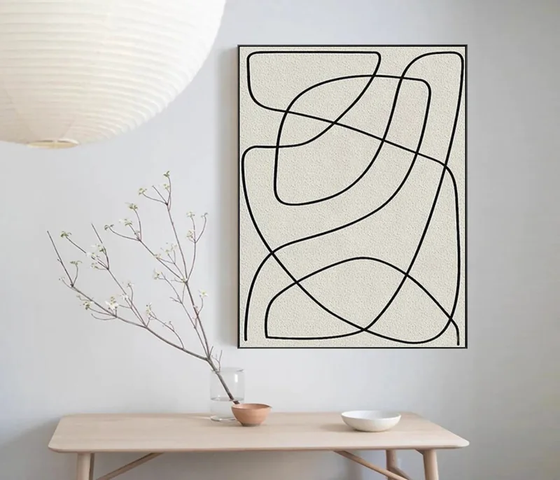 Large Black & White Abstract Painting | Minimalist Canvas Wall Art