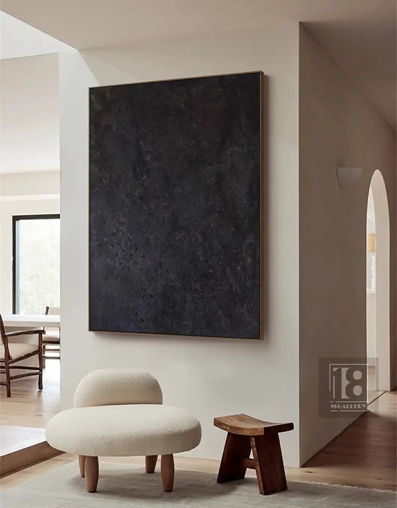Black Wabi Sabi Wall Art | Large Black Starry Sky Abstract Painting