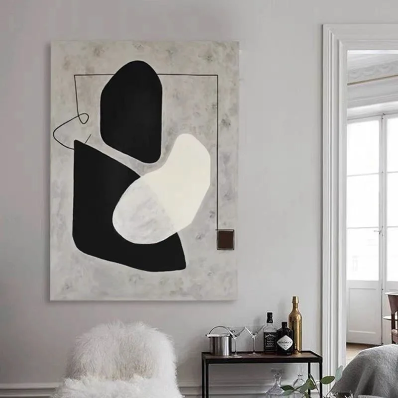 Black & White Abstract Painting | Wabi Sabi Wall Art Decor