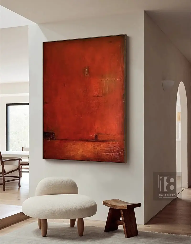Large Red Abstract Painting | Wabi Sabi Textured Wall Art | Boho Decor