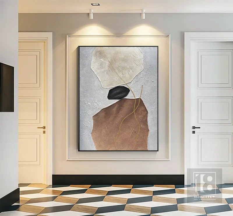 Neutral Gray & Brown Abstract Painting | Modern Minimalist Wabi Sabi Art