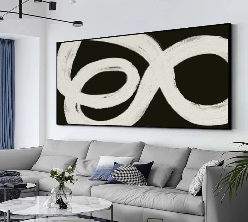 Black and White Minimalist Wall Art | Original Abstract Canvas Painting