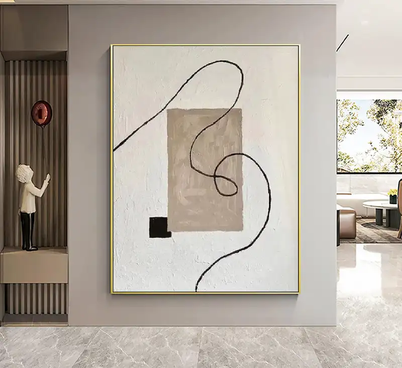 White & Brown Minimalist Painting | Black Textured Abstract Wall Art