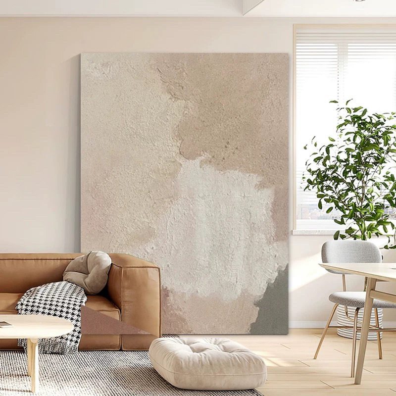 Abstract Minimalist Oil Painting | Beige Boho Textured Wall Art