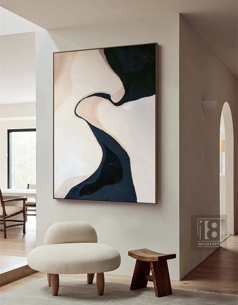 Wabi Sabi Wall Art | Black, White & Beige Abstract Painting | Modern Art