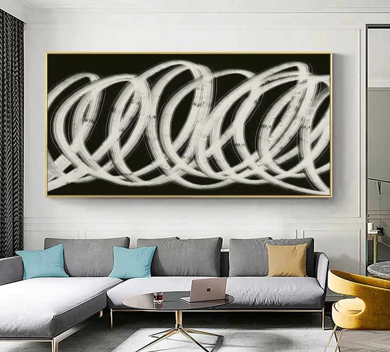 Textured Black White Abstract Painting | Original Canvas Wall Art for Living Room