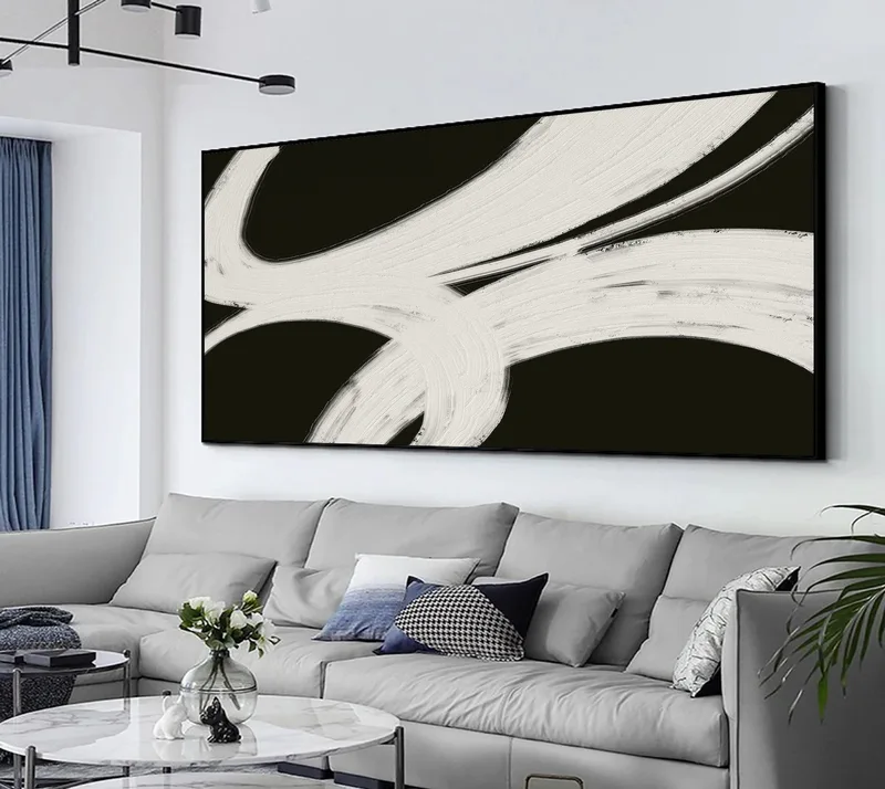 Large Black & White Abstract Painting | Original Oil on Canvas | Minimalist Wall Art