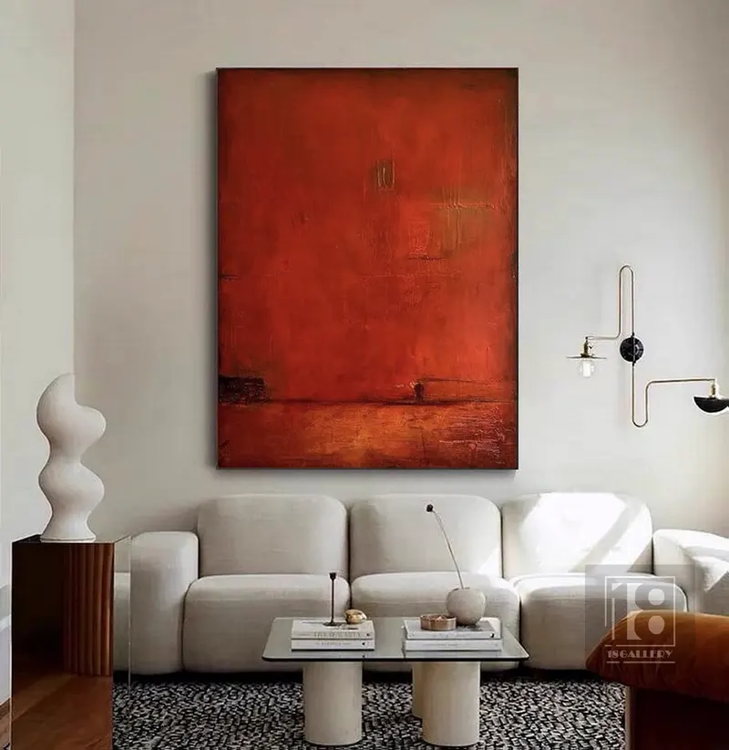Large Red Abstract Painting | Wabi Sabi Textured Wall Art | Boho Decor