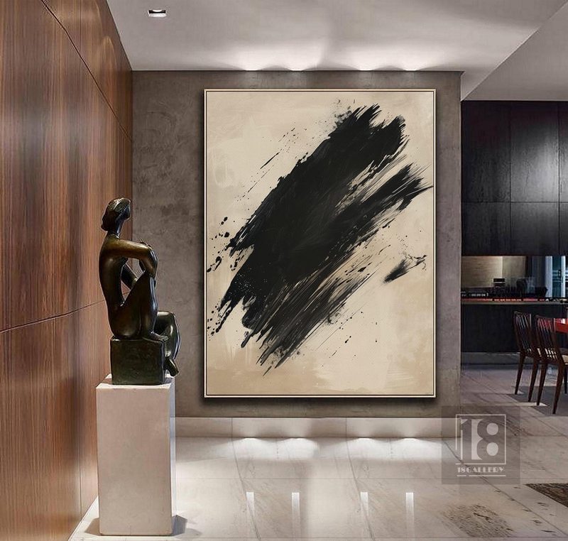 Neutral Beige & Black Abstract Painting | Wabi Sabi Textured Wall Art