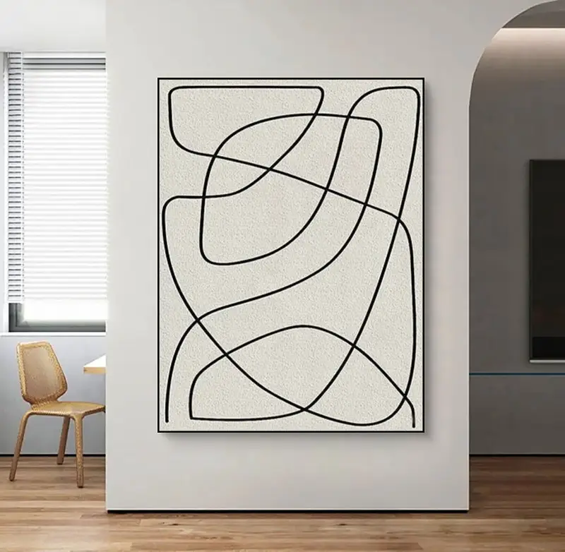 Large Black & White Abstract Painting | Minimalist Canvas Wall Art