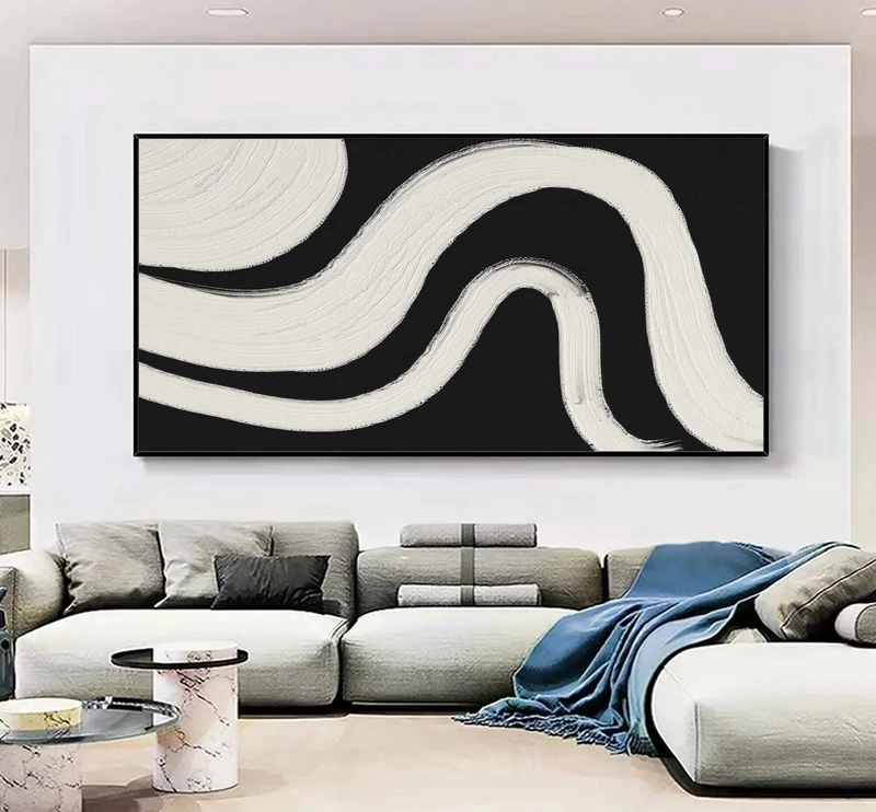 Wabi Sabi White Textured Wall Art | Modern Black & White Abstract Painting
