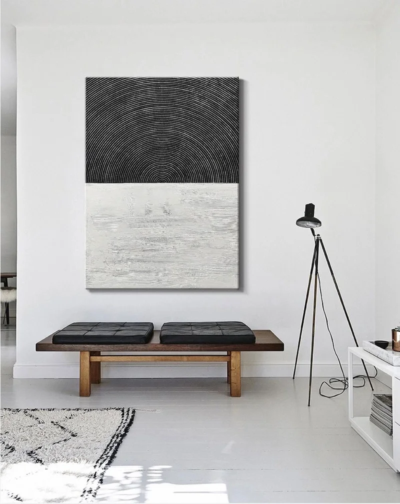 Black & White Abstract Art | Textured Canvas Painting | Framed Wall Art