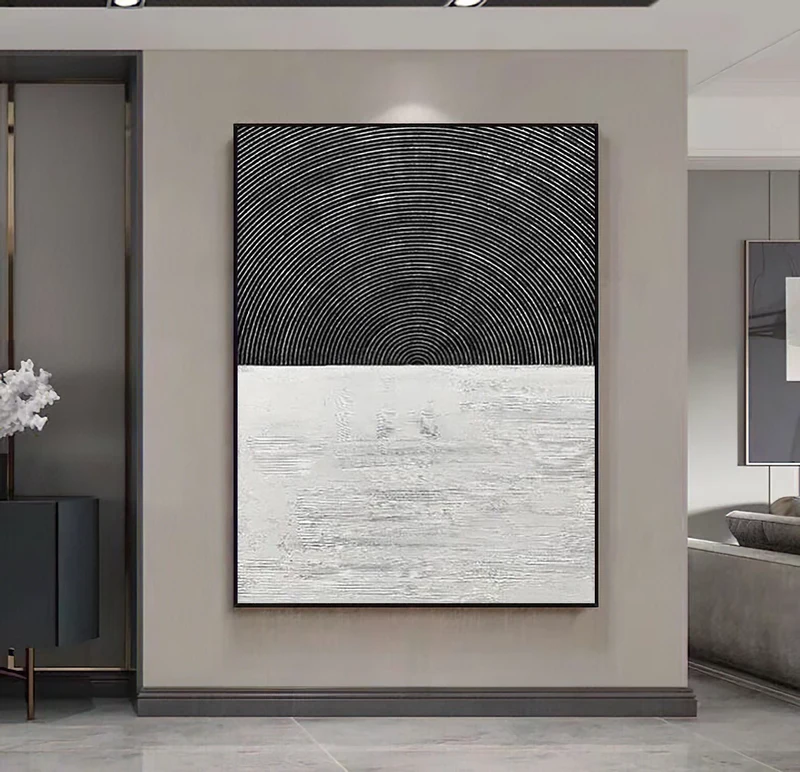 Black & White Abstract Art | Textured Canvas Painting | Framed Wall Art
