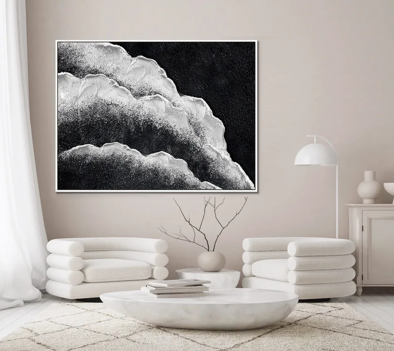 Original Black Wall Art | Large Textured Black and White Abstract Painting
