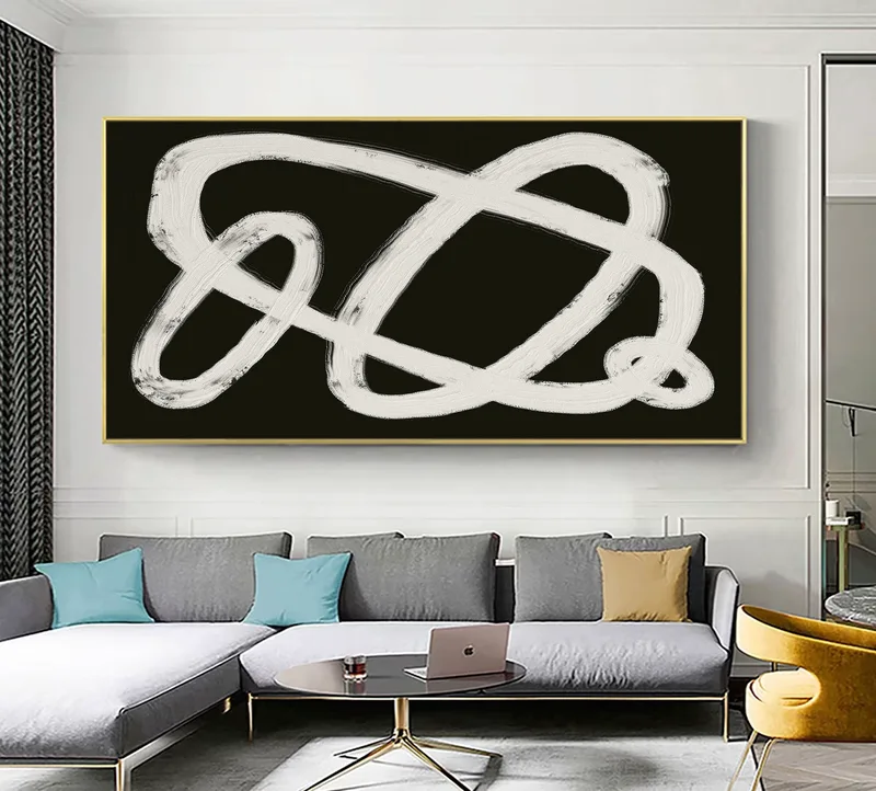 Large Black White Abstract Painting | Original Hand-painted Oil on Canvas