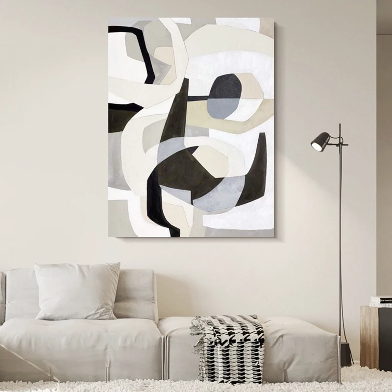 Neutral Black & White Abstract Painting | Minimalist Textured Canvas Art