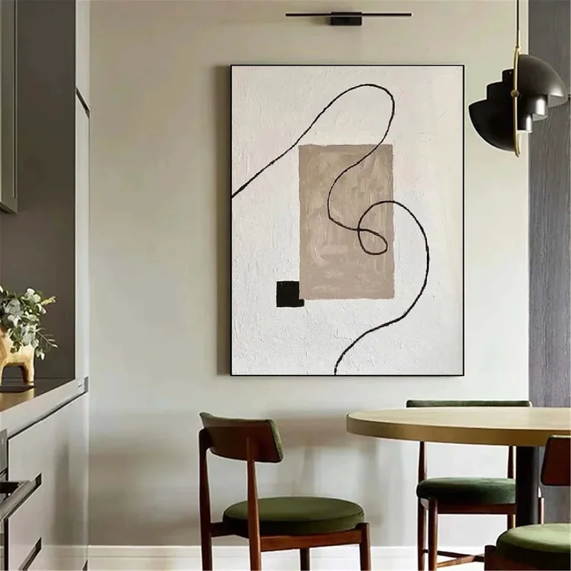 White & Brown Minimalist Painting | Black Textured Abstract Wall Art