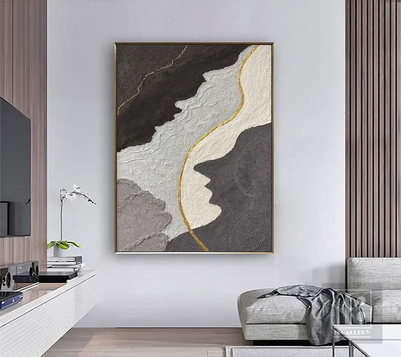 Black, White & Gray Minimalist Abstract Painting | Wabi Sabi Canvas Art