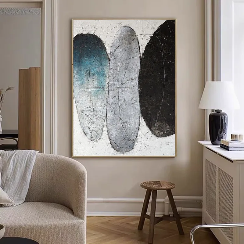 Wabi Sabi Wall Art | Minimalist Abstract Painting | Black, White & Gray