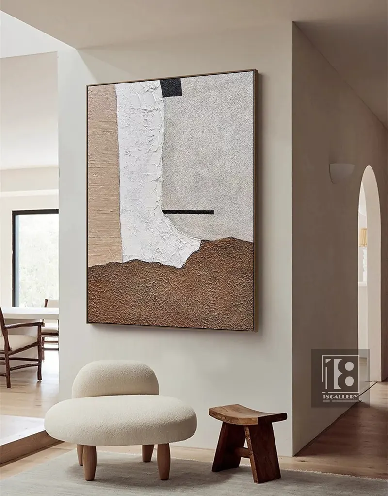 Neutral Minimalist Abstract Painting | Brown, Gray & White Wabi Sabi Art