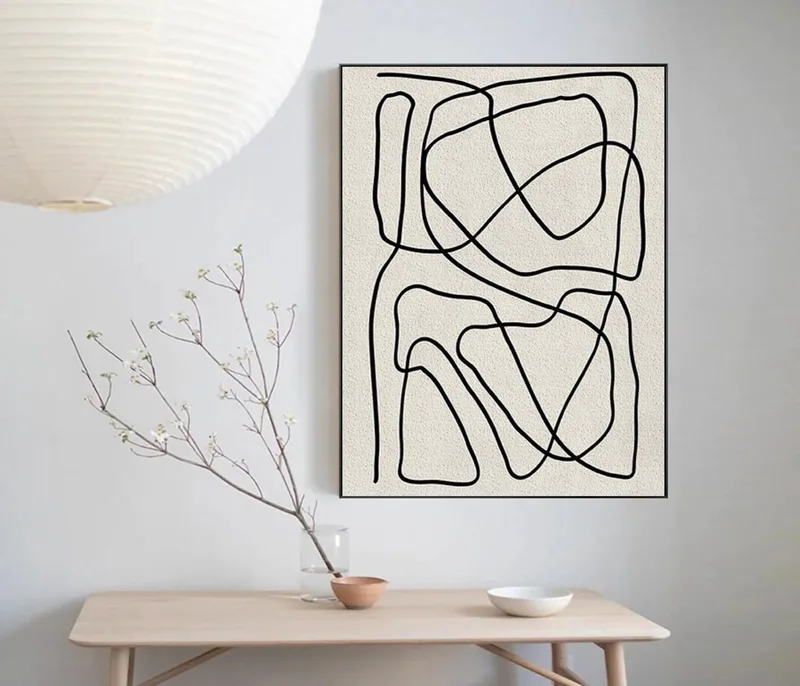 Scandinavian Wall Art | Large White Textured Abstract Painting | Line Art