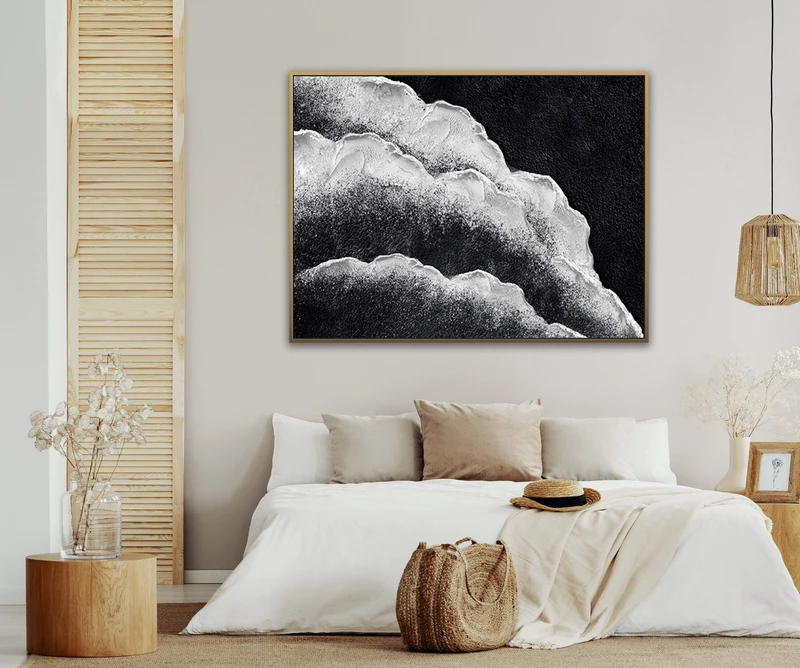 Original Black Wall Art | Large Textured Black and White Abstract Painting
