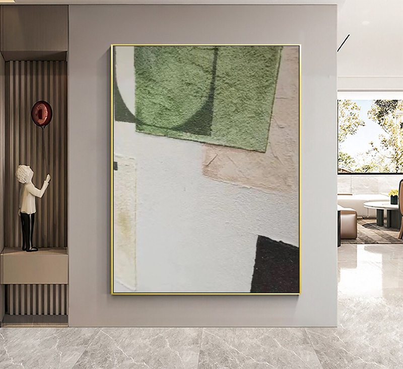 Large White & Green Minimalist Wall Art | Wabi Sabi Textured Painting