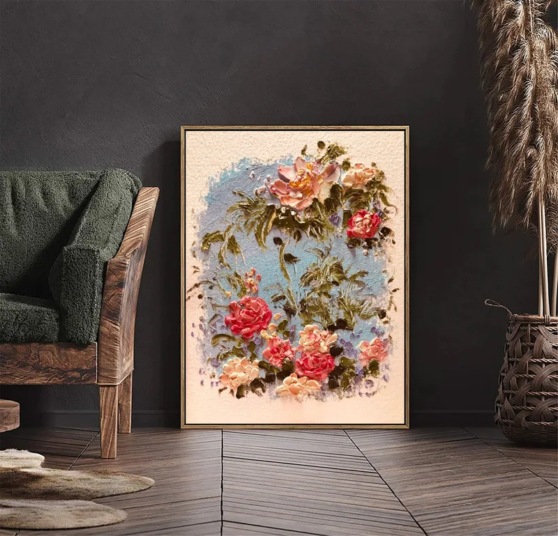 Original Pink Flower Painting | 3D Textured Canvas Art | Flower Bouquet Wall Decor