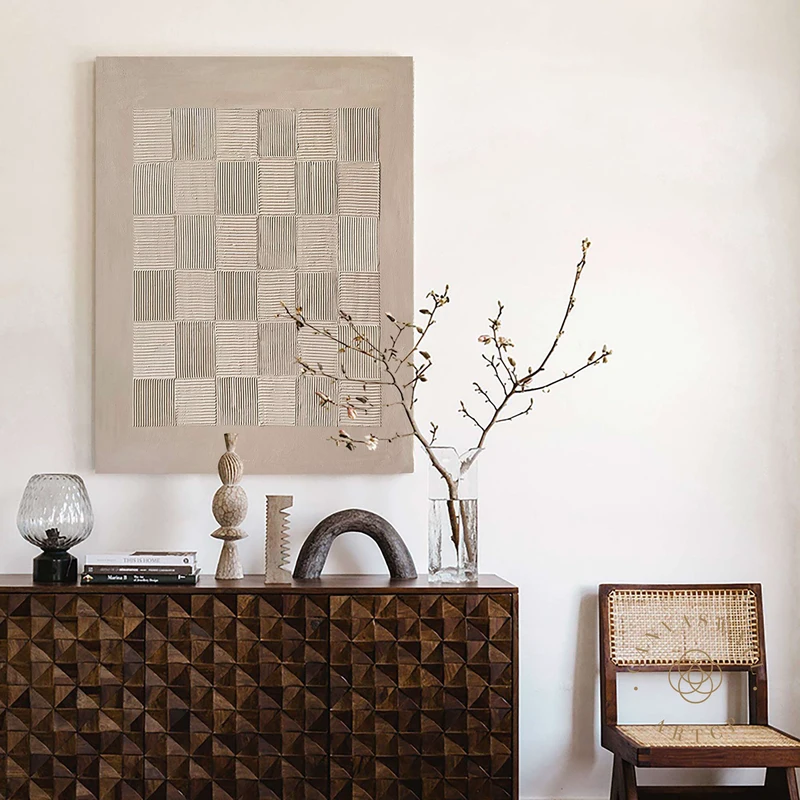 Wabi-Sabi Wall Art | Brown Abstract 3D Textured Canvas Art | Geometric Neutral Art