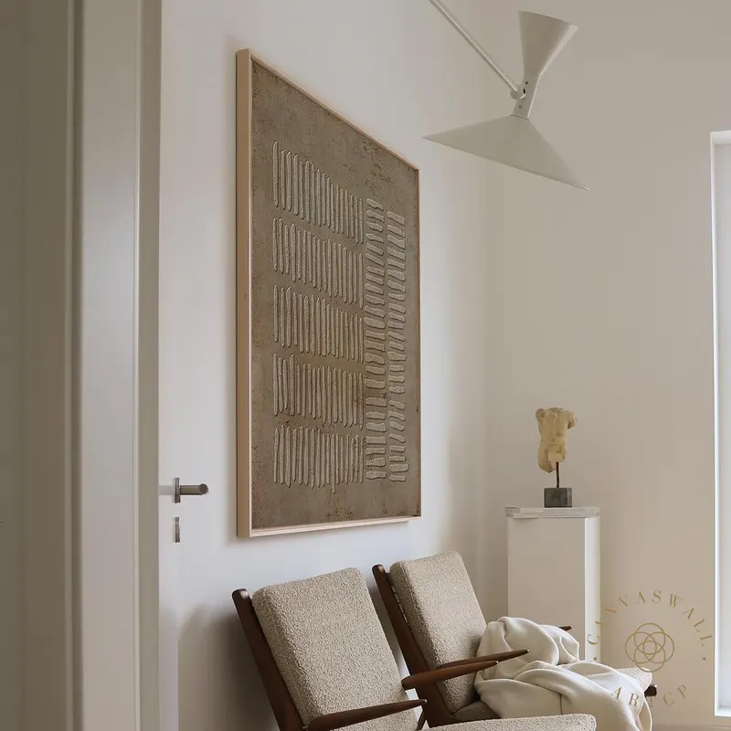 Brown Wabi-Sabi Wall Art | 3D Textured Canvas | Geometric Line Abstract Painting
