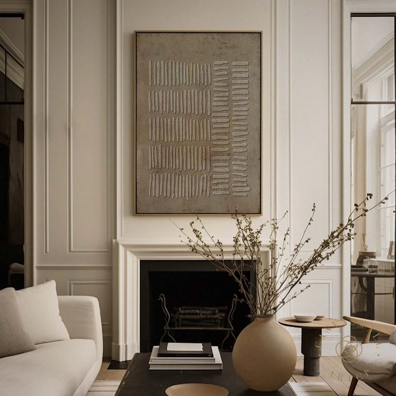 Brown Wabi-Sabi Wall Art | 3D Textured Canvas | Geometric Line Abstract Painting