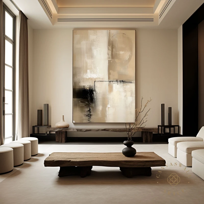 Large Beige Abstract Painting | Wabi-Sabi Wall Art | Textured Beige Canvas Art