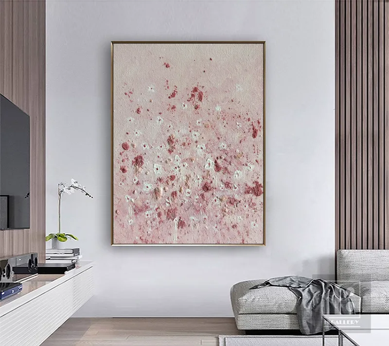 Pink Abstract Painting | White Abstract Flower Art | Textured Wall Art | Canvas Artwork