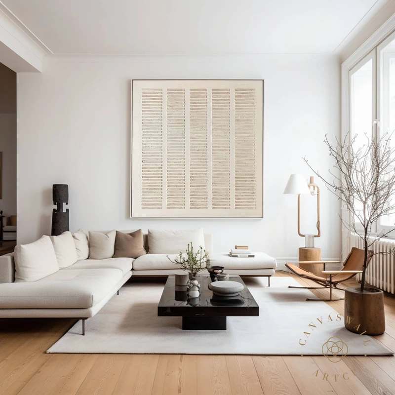 Large Beige Abstract Painting | Wabi-Sabi 3D Textured Canvas Art | Minimalist Decor