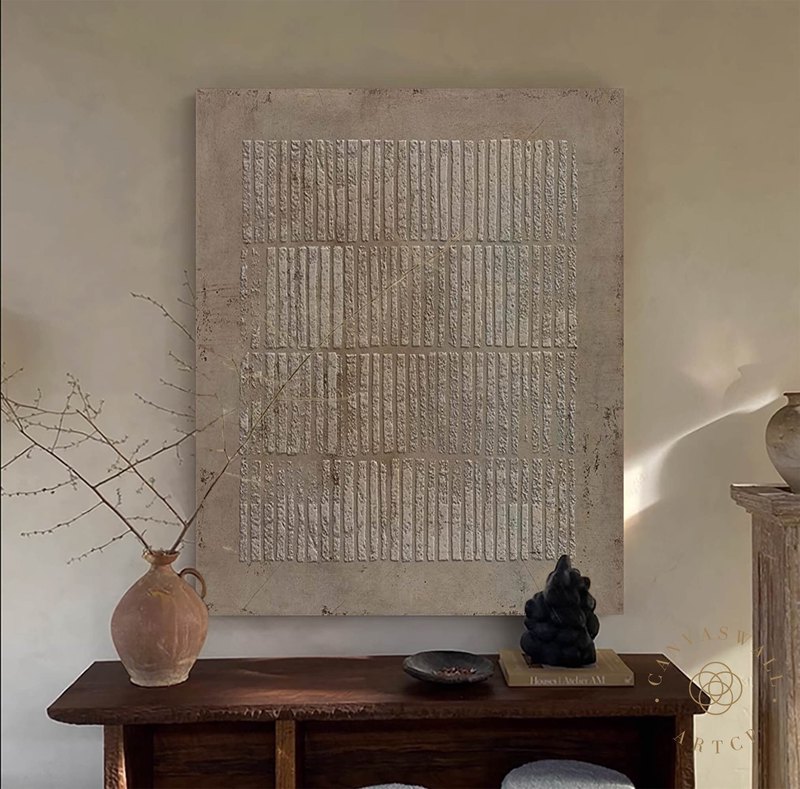 Wabi-Sabi Wall Art | 3D Minimalist Brown Canvas Art | Earth Tone Waves