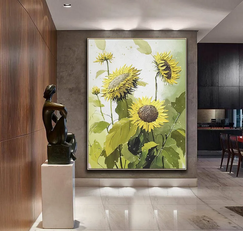 Large Sunflower Painting | Sunflower Wall Art | Textured Flower Oil Painting on Canvas