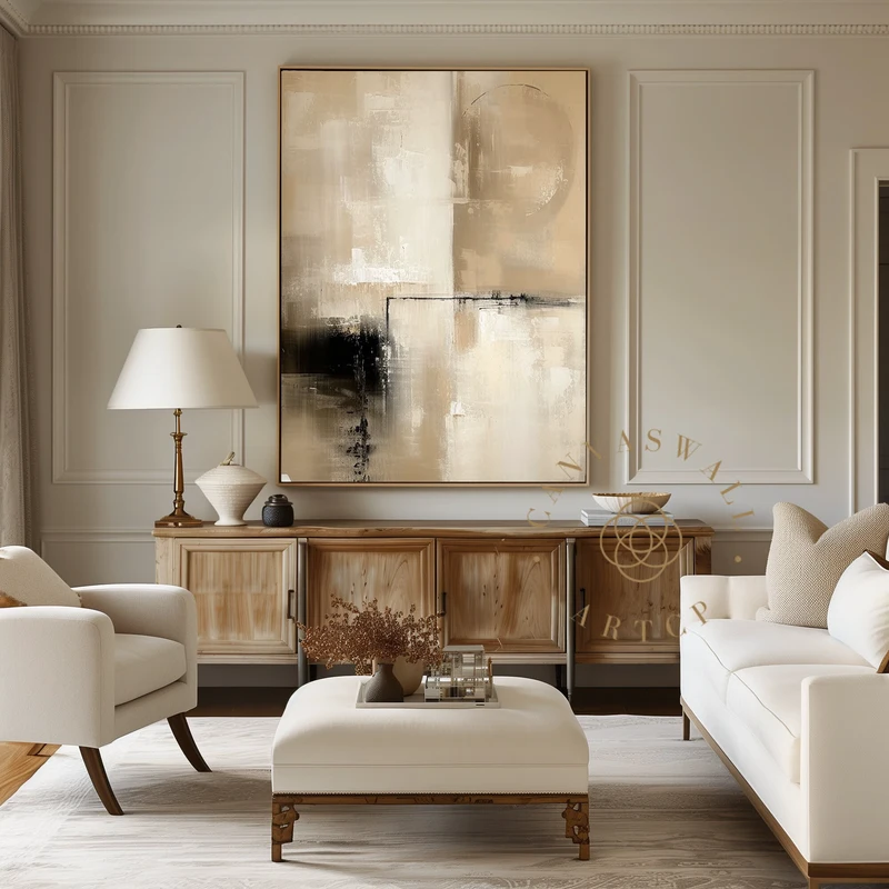 Large Beige Abstract Painting | Wabi-Sabi Wall Art | Textured Beige Canvas Art