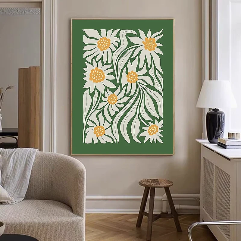 Abstract Flower Oil Painting | Wabi Sabi Wall Art | Green & White Plant Landscape Canvas