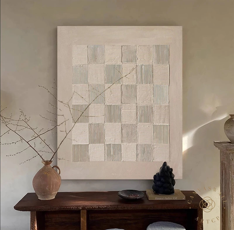 Wabi-Sabi Wall Art | Brown Abstract 3D Textured Canvas Art | Geometric Neutral Art