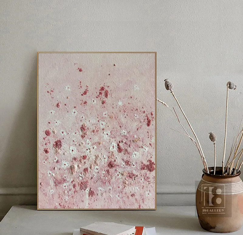 Pink Abstract Painting | White Abstract Flower Art | Textured Wall Art | Canvas Artwork