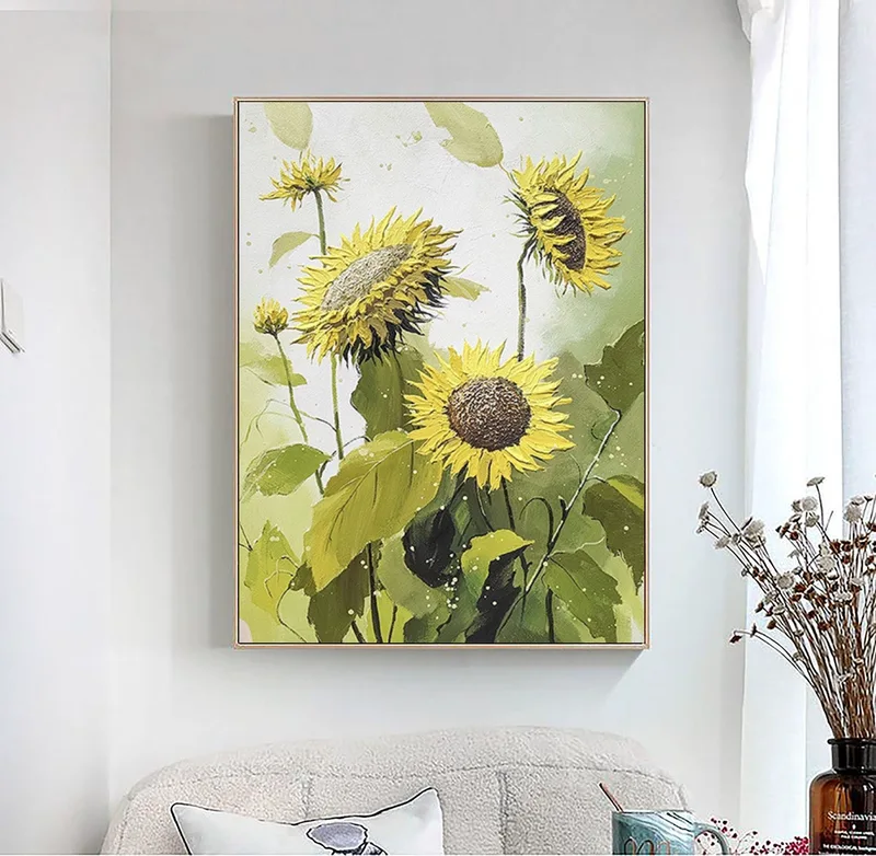 Large Sunflower Painting | Sunflower Wall Art | Textured Flower Oil Painting on Canvas