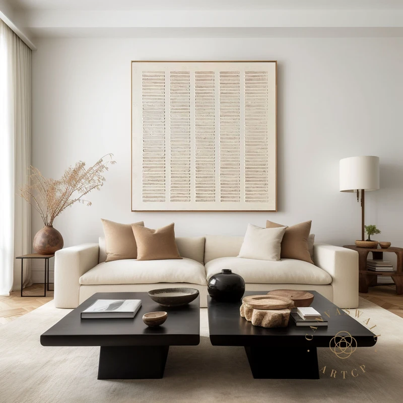 Large Beige Abstract Painting | Wabi-Sabi 3D Textured Canvas Art | Minimalist Decor