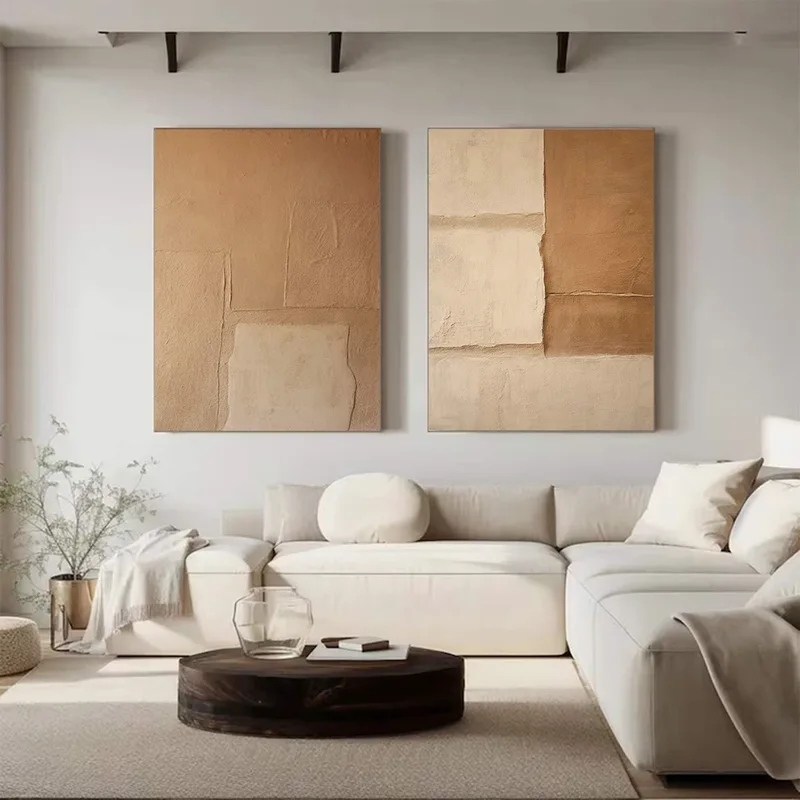 Wabi-Sabi Wall Art: Set of 2 Brown Beige Minimalist Paintings