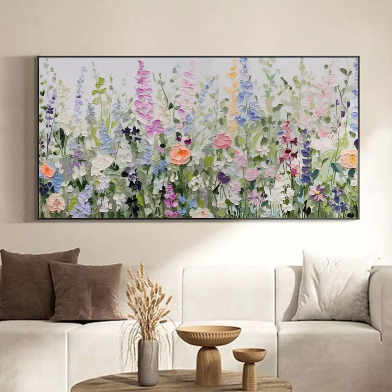 Large Colorful Abstract Painting - 3D Textured Palette Knife Wall Art for Scandinavian Living Room Decor  