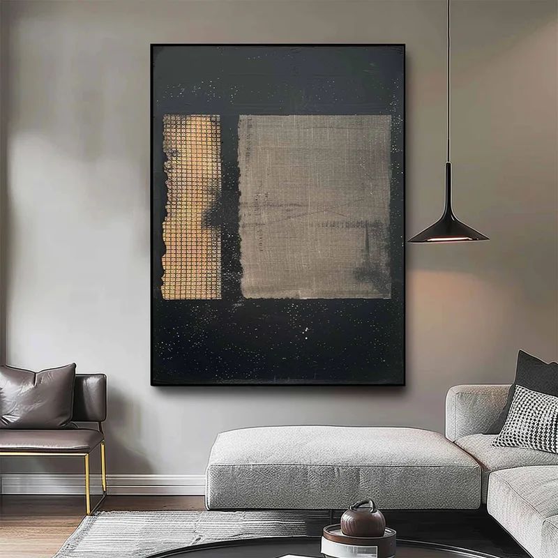 Black Wabi-Sabi Wall Art - Minimalist Abstract Textured Canvas