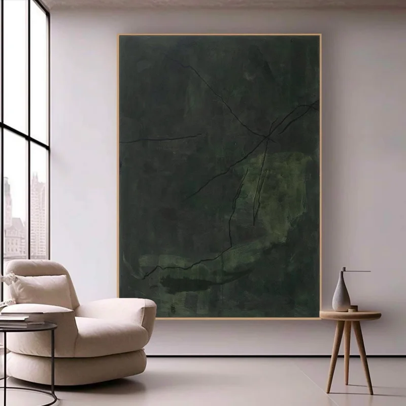 Black Wabi-Sabi Wall Art - Minimalist Textured Canvas with Plaster