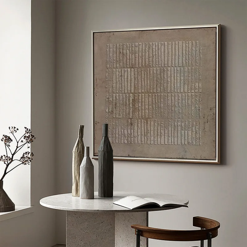 Wabi-Sabi Wall Art: Minimalist Brown Abstract Canvas with Texture