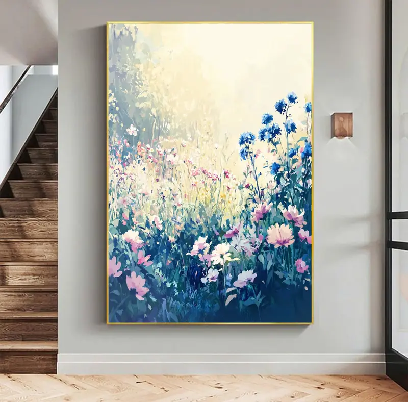 Original Serene Floral Oil Painting - Pastel Wildflower Canvas Art for Nature-Inspired Living Room Decor  